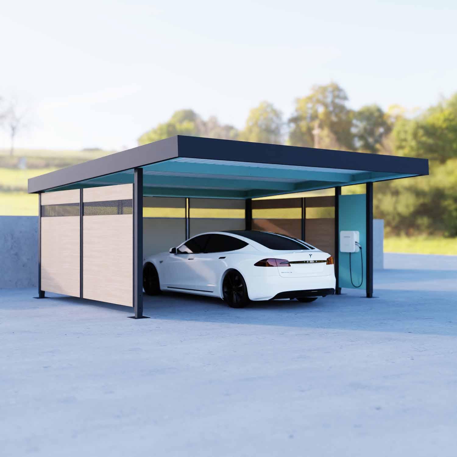 Solarcarport solarPOWER/2 für 2 PKW, aus Stahl, Breite 5000 mm, mit optionalen Seitenwänden Solarcarport Produktbild Solarcarport solarPOWER/2 für 2 PKW, aus Stahl, Breite 5000 mm, mit optionalen Seitenwänden