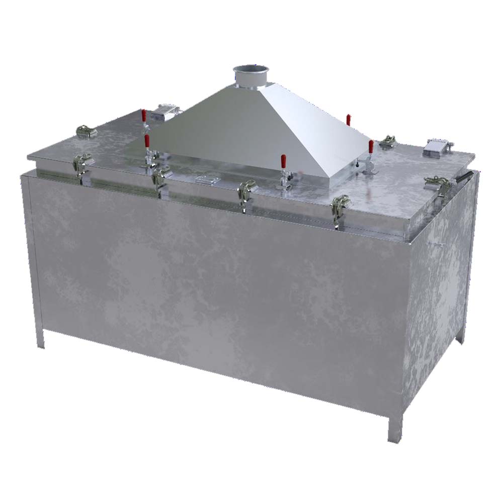 Prüfstandsbehälter 2100 aus Stahl, verzinkt, für Lithium-Akkus, ohne Füllmaterial, mit Rollrahmen Prüfstandsbehälter für Lithium-Ionen-Akkus Produktbild Prüfstandsbehälter 2100 aus Stahl, verzinkt, für Lithium-Akkus, ohne Füllmaterial