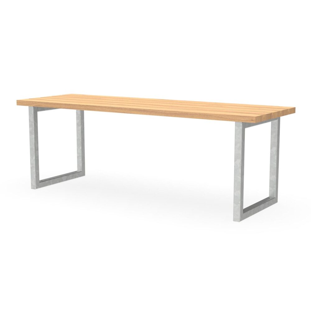 Tisch mit Gestell aus verzinktem Stahl und Tischfläche aus Holz Ruhebank Produktbild Tisch mit Gestell aus verzinktem Stahl und Tischfläche aus Holz
