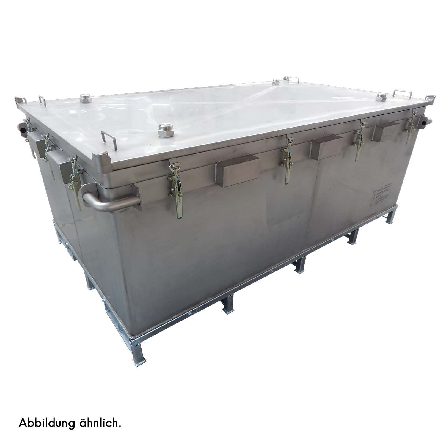 Transportbehälter LP2-Box X2 aus Edelstahl, doppelwandig, für Lithium-Ionen-Batterien, VG I, mit 98 x PyroBubbles®-Säcke Transportbehälter für Lithium-Ionen-Akkus Produktbild Transportbehälter LP2-Box X1 aus Edelstahl, doppelwandig, für Lithium-Ionen-Batterien, VG I, mit 50 x PyroBubbles®-Säcke