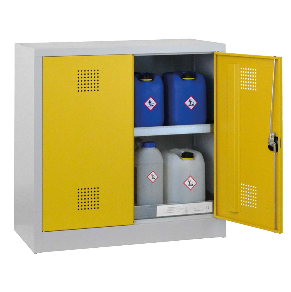 Umweltschrank aus Stahl mit Bodenauffangwanne à 30 l und 1 Wannenboden à 20 l, 1000 x 500 x 1000 mm Umweltschrank Produktbild Umweltschrank aus Stahl mit Bodenauffangwanne à 30 l und 3 Wannenböden à 20 l, 1000 x 500 x 1000 mm