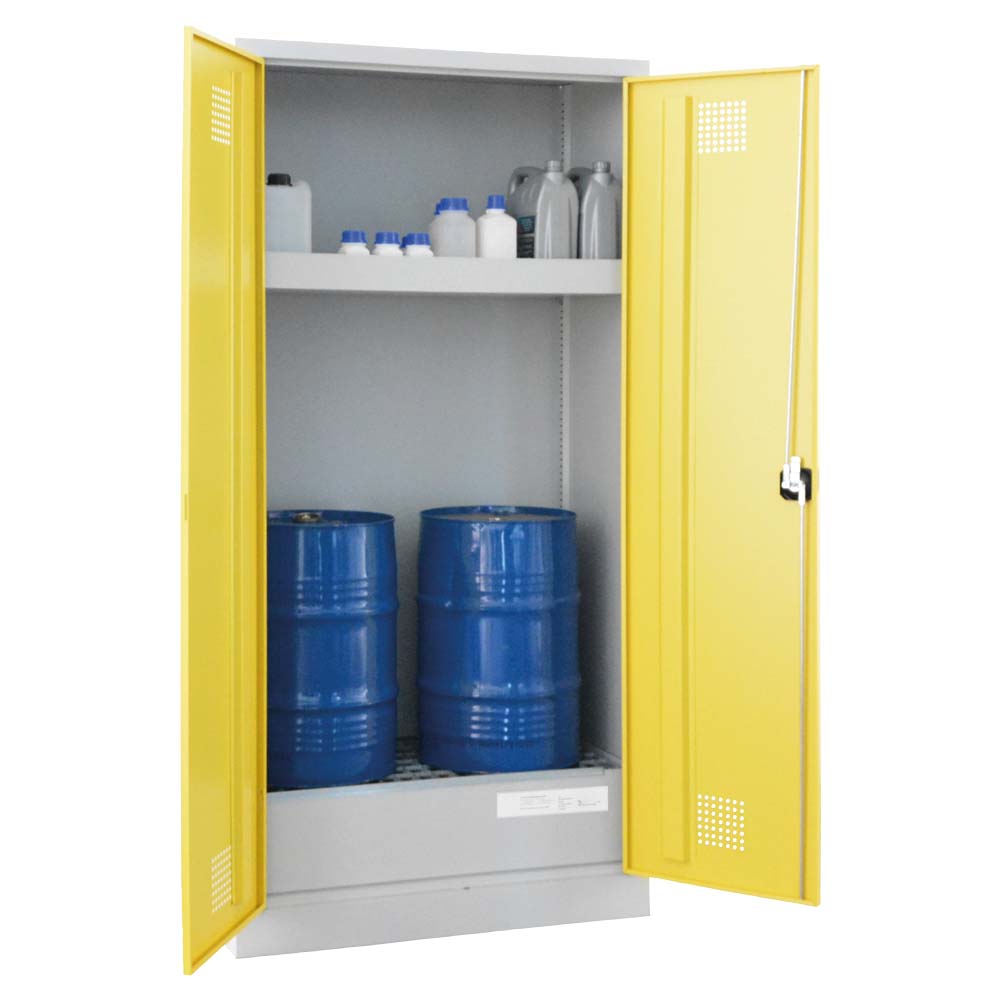 Umweltschrank aus Stahl für 2 x 60 l Fässer und Kleingebinde, Auffangwanne 65 l Umweltschrank Produktbild Umweltschrank aus Stahl für 2 x 60 l Fässer und Kleingebinde, Auffangwanne 65 l