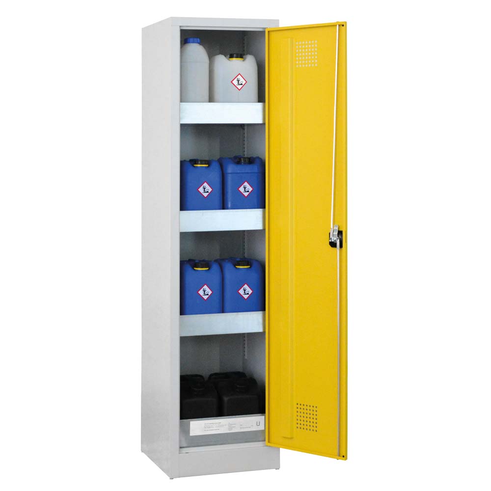 Umweltschrank aus Stahl mit Bodenauffangwanne à 20 l und 3 Wannenböden à 20 l, 500 x 500 x 1950 mm Umweltschrank Produktbild Umweltschrank aus Stahl mit Bodenauffangwanne à 20 l und 3 Wannenböden à 20 l, 500 x 500 x 1950 mm