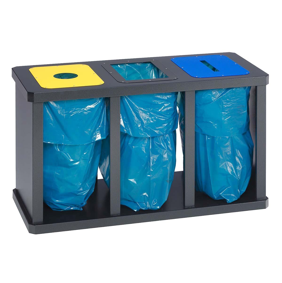 Wertstoffsammelstation aus Stahl, 3er Variante, mit Klemmring Wertstoffsammler Produktbild WSS-TE Wertstoffsammelstation aus Stahl, mit Klemmring
