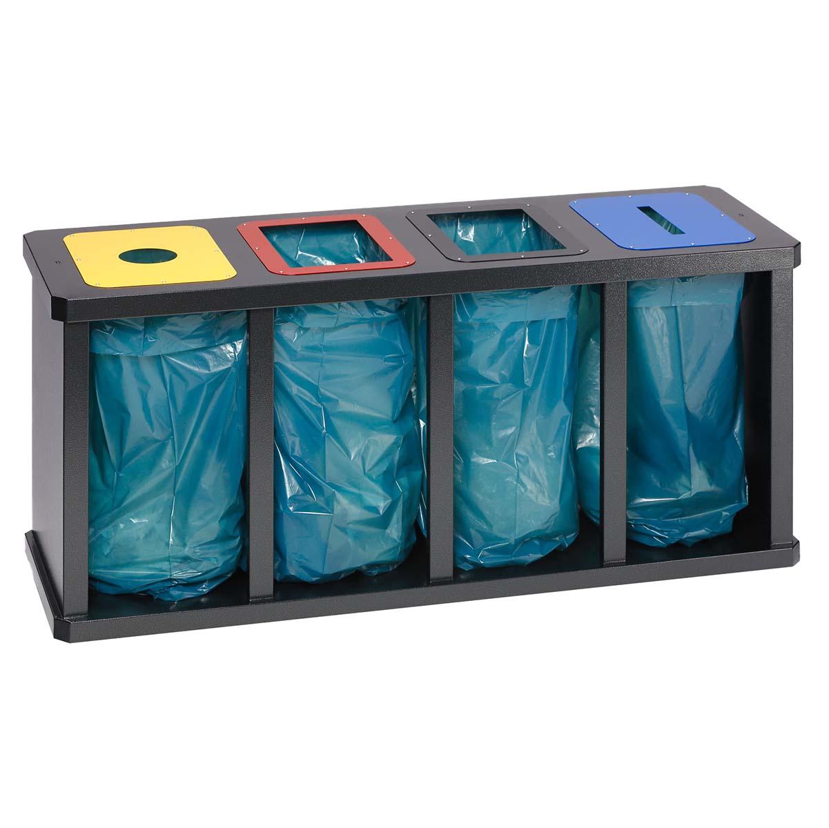 Wertstoffsammelstation aus Stahl, 4er Variante, mit Klemmring Wertstoffsammler Produktbild Wertstoffsammelstation aus Stahl, 4er Variante, mit Klemmring