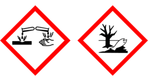 Gefahrenkennzeichnung aggressive Chemikalien und WGK 1 - 3 für Auffangwannen und Gefahrstofflager aus Kunststoff gemäß StawaR Gefahrenkennzeichnung aggressive Chemikalien und WGK 1 - 3 für Auffangwannen und Gefahrstofflager aus Kunststoff gemäß StawaR
