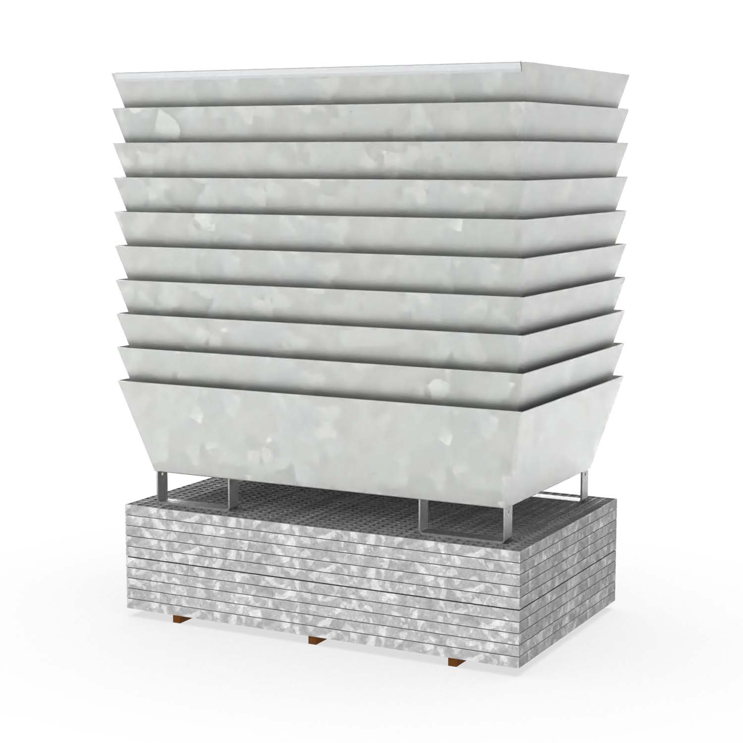 Set aus 10 Auffangwannen aus Stahl für 2 x 200 l Fässer, Gitterrost, verzinkt, unterfahrbar und stapelbar