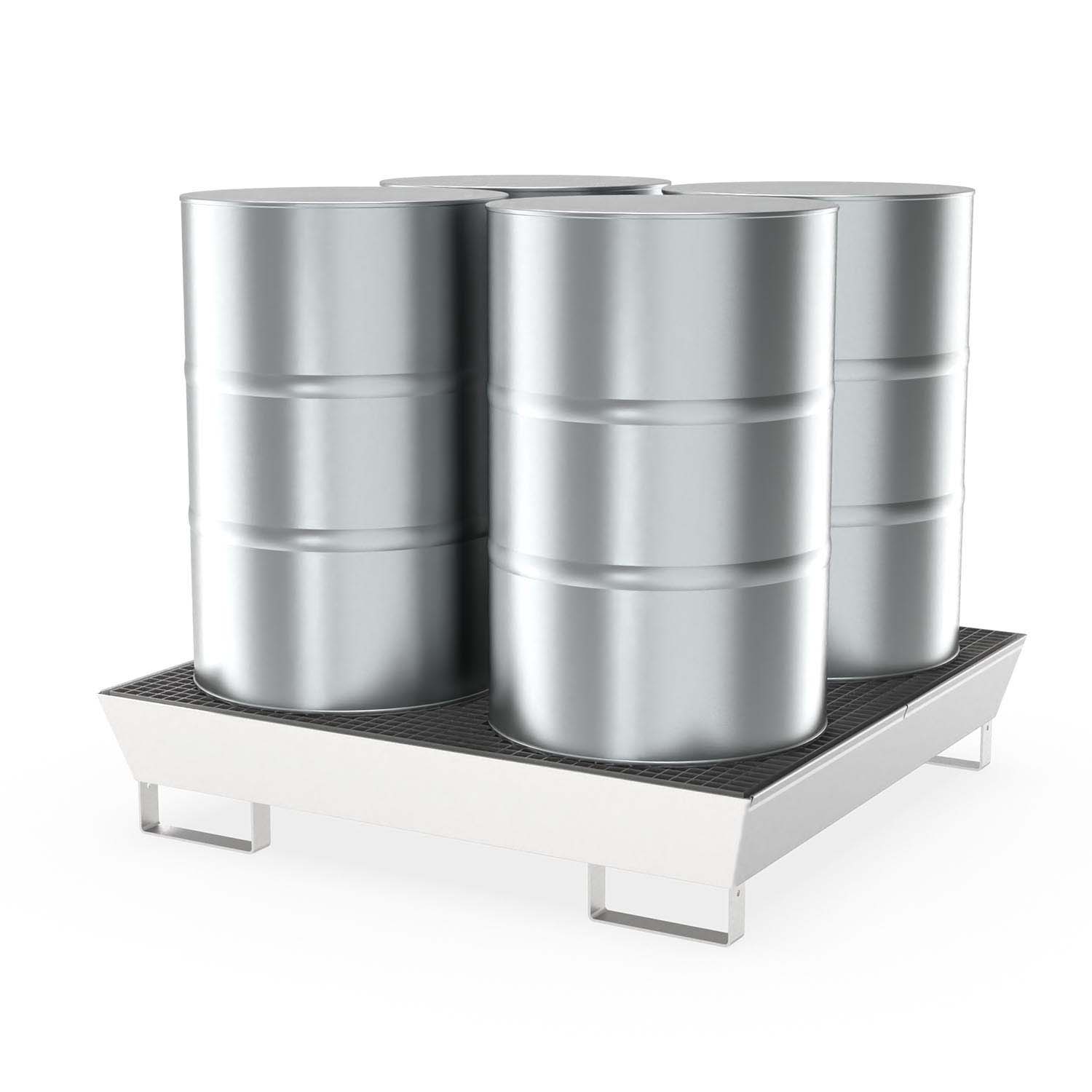 Auffangwanne aus Edelstahl für 4 x 200 l Fässer, Auffangvolumen 208 l, stapelbar