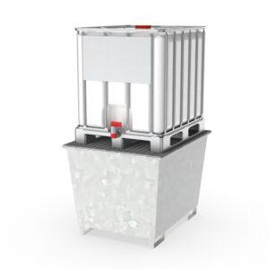 Auffangwanne aus Stahl für 1 x 1000 l IBC, mit Abfüllbereich, verzinkt, 1120x1410x985 mm