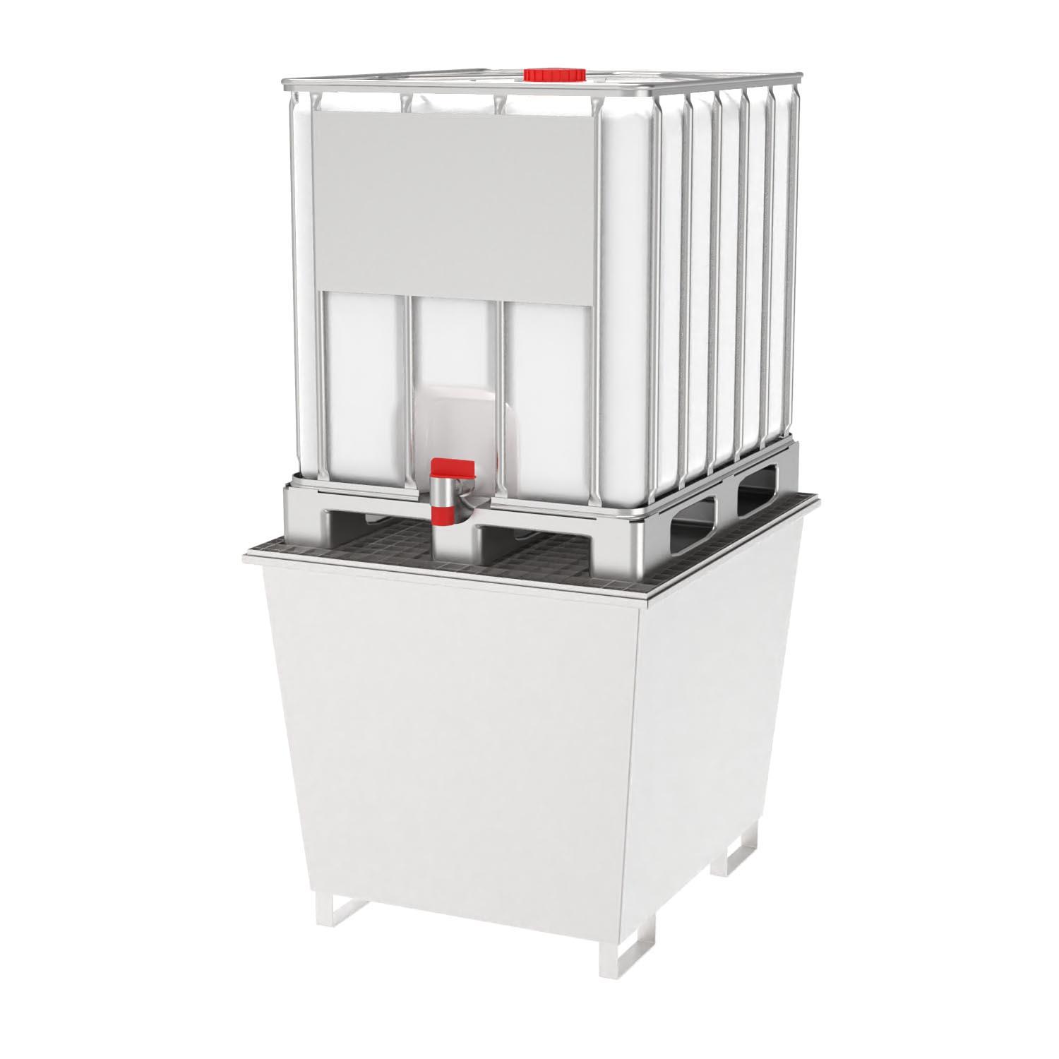 Auffangwanne aus Edelstahl für 1 IBC, Auffangvolumen 1000 l, 1300x1120x1050mm Auffangwannen aus Edelstahl Produktbild Auffangwanne aus Edelstahl für 1 IBC, Auffangvolumen 1000 l, 1300x1120x1050 mm