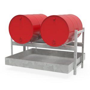 Fass-Stapelregal für 2 x 200 l Fässer mit Auffangwanne Fass-Stapelregal für 2 x 200 l Fässer mit Auffangwanne