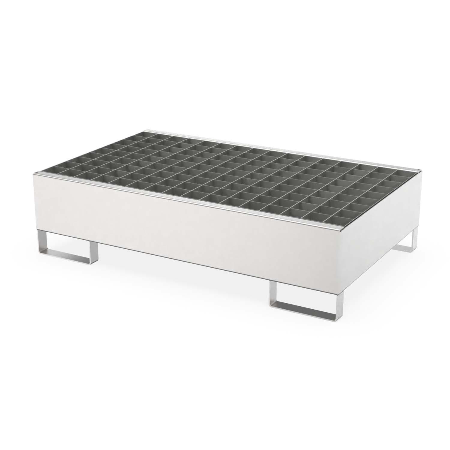 Auffangwanne aus Edelstahl für 2 x 200 l Fässer, Auffangvolumen 204 l, 1300x800x335mm Auffangwannen aus Edelstahl Produktbild Auffangwanne aus Edelstahl für 2 x 200 l Fässer, Auffangvolumen 204 l