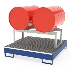 Abfüllstation aus Stahl für 2 x 200 l Fässer, mit Gitterrost Abfüllstation aus Stahl für 2 x 200 l Fässer, mit Gitterrost