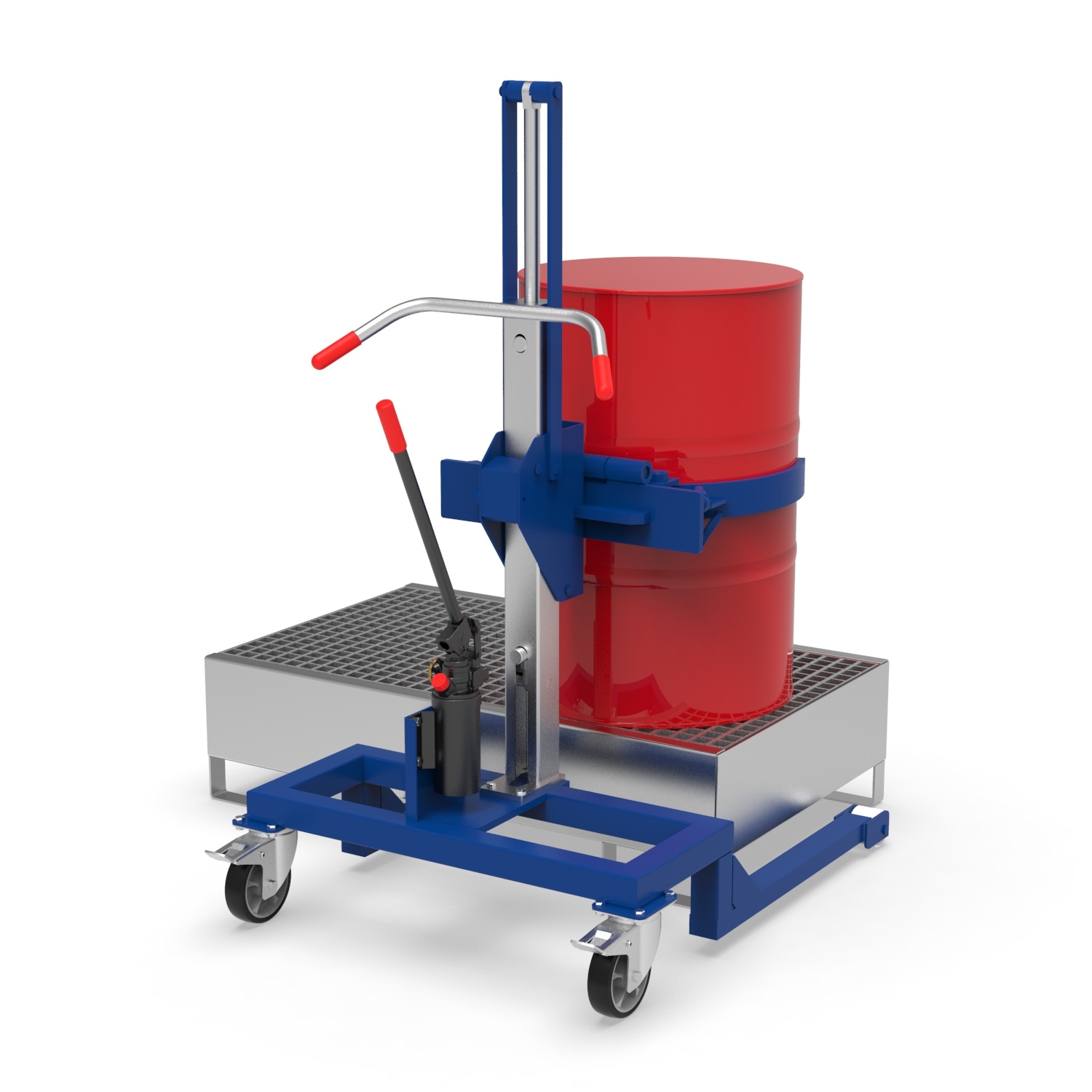 Fassheber mit Einfahrwerk, Hub 550 mm, Verriegelungsautomatik, Traglast 300 kg