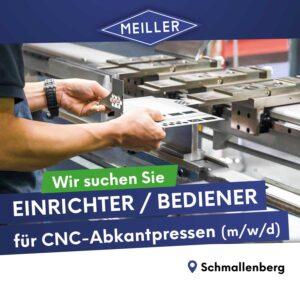 Stellenangebot: Einrichter/Bediener (m/w/d) für CNC-Abkantpressen in Vollzeit Stellenangebot: Einrichter/Bediener (m/w/d) für CNC-Abkantpressen in Vollzeit