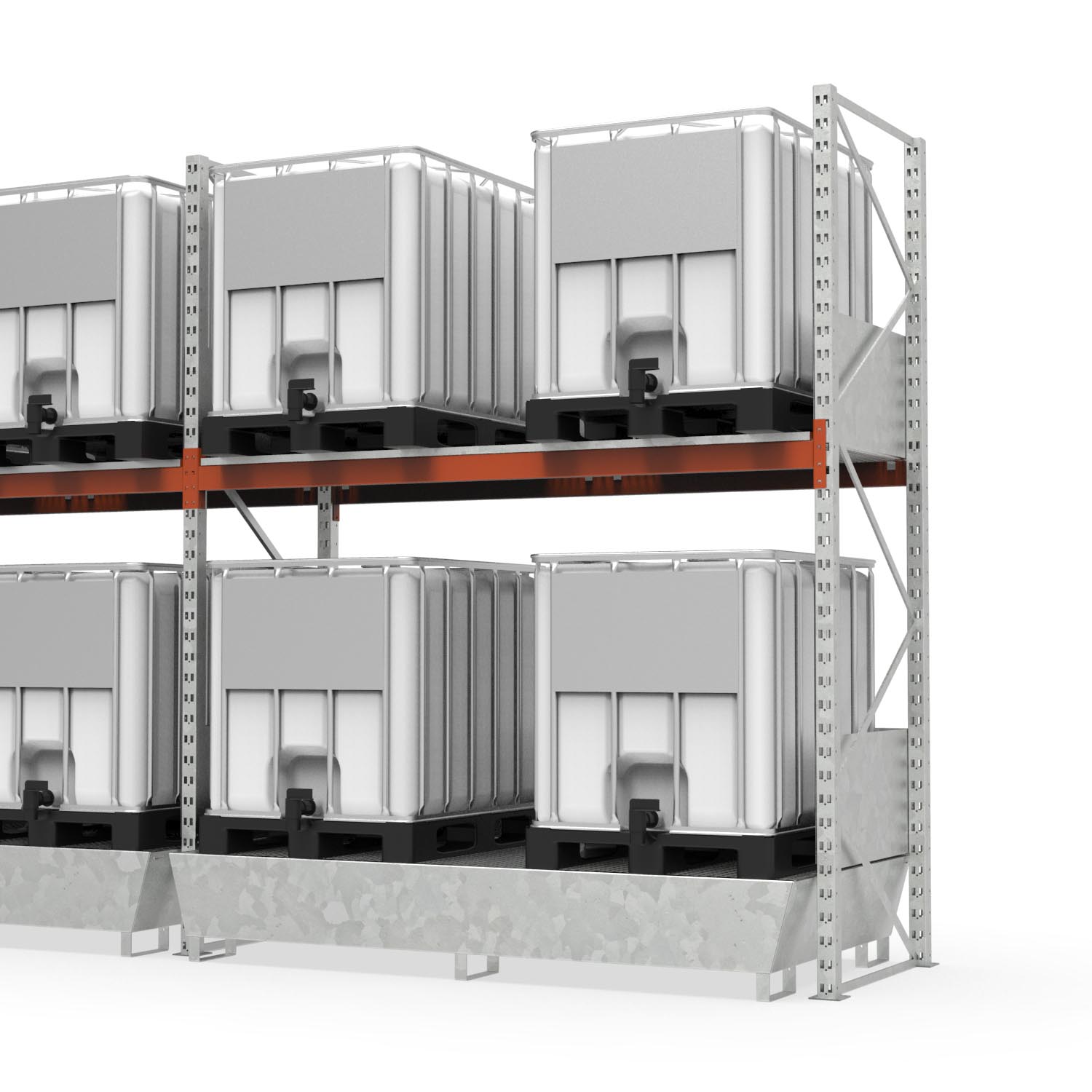 Palettenregal mit Auffangwanne aus Stahl, Anbaueinheit für 4 IBC