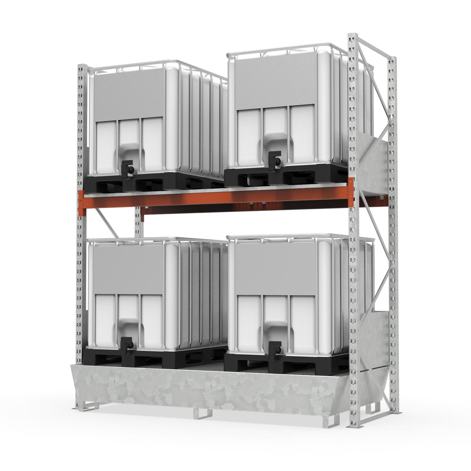 Palettenregal mit Auffangwanne aus Stahl, Grundeinheit für 4 IBC