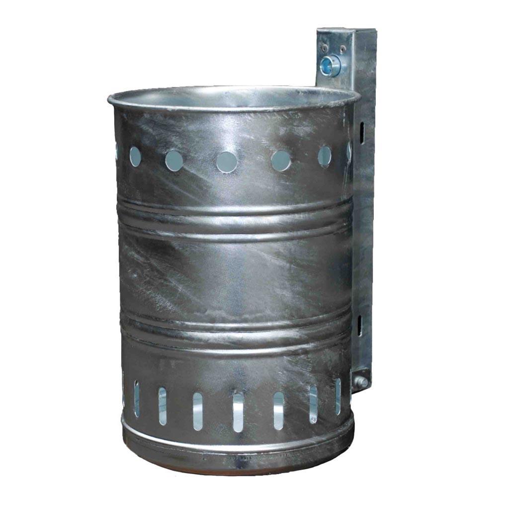 Abfallbehälter aus Stahl, gelocht, Volumen 20 l, zur Wand- oder Pfostenbefestigung