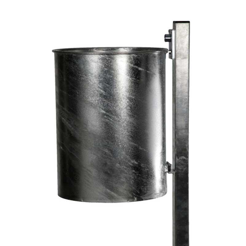 Abfallbehälter aus Stahl, Volumen 25 l, zum Einbetonieren, inkl. Pfosten