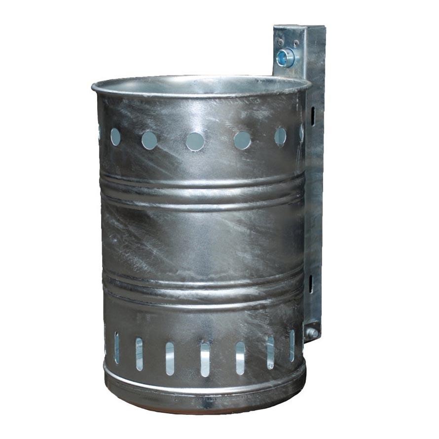 Abfallbehälter aus Stahl, gelocht, Volumen 35 l, zur Wand- oder Pfostenbefestigung