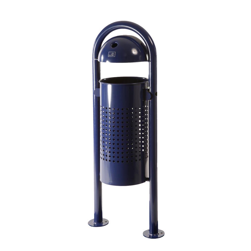 Stand-Abfallbehälter aus Stahl, gelocht, Volumen 40 l, mit Springdeckel, zum Aufschrauben, mit Ascher