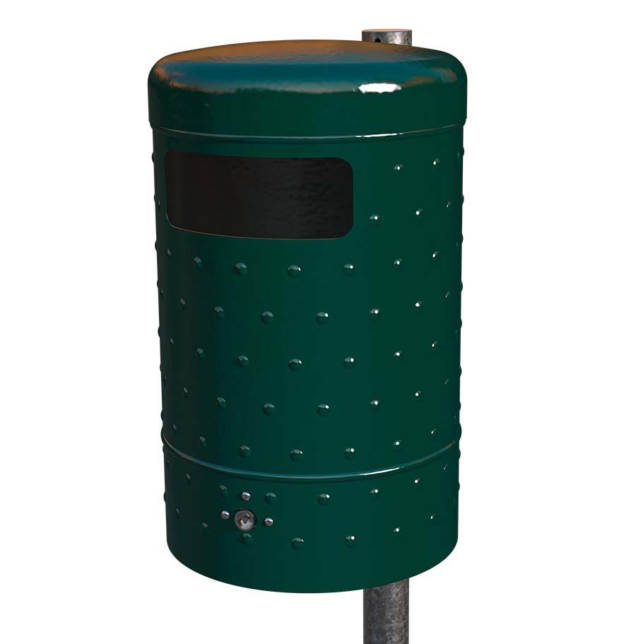 Abfallbehälter aus Stahl, Volumen 50 l, mit Bodenentleerung, zur Wand- oder Pfostenbefestigung, Noppenblech-Design