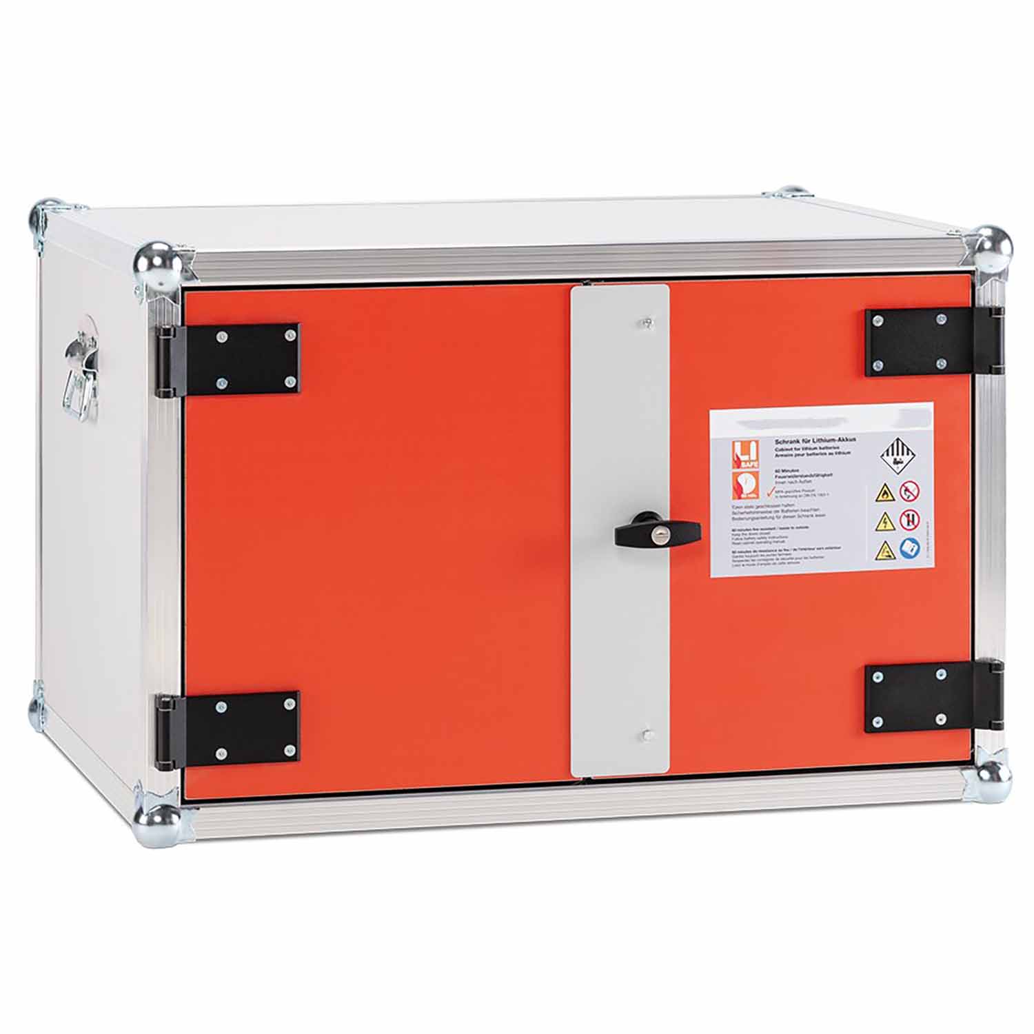 Lithium-Akku-Schrank für Laden und Lagern, Breite 800 mm, 2 Rauchmelder, ohne Füße