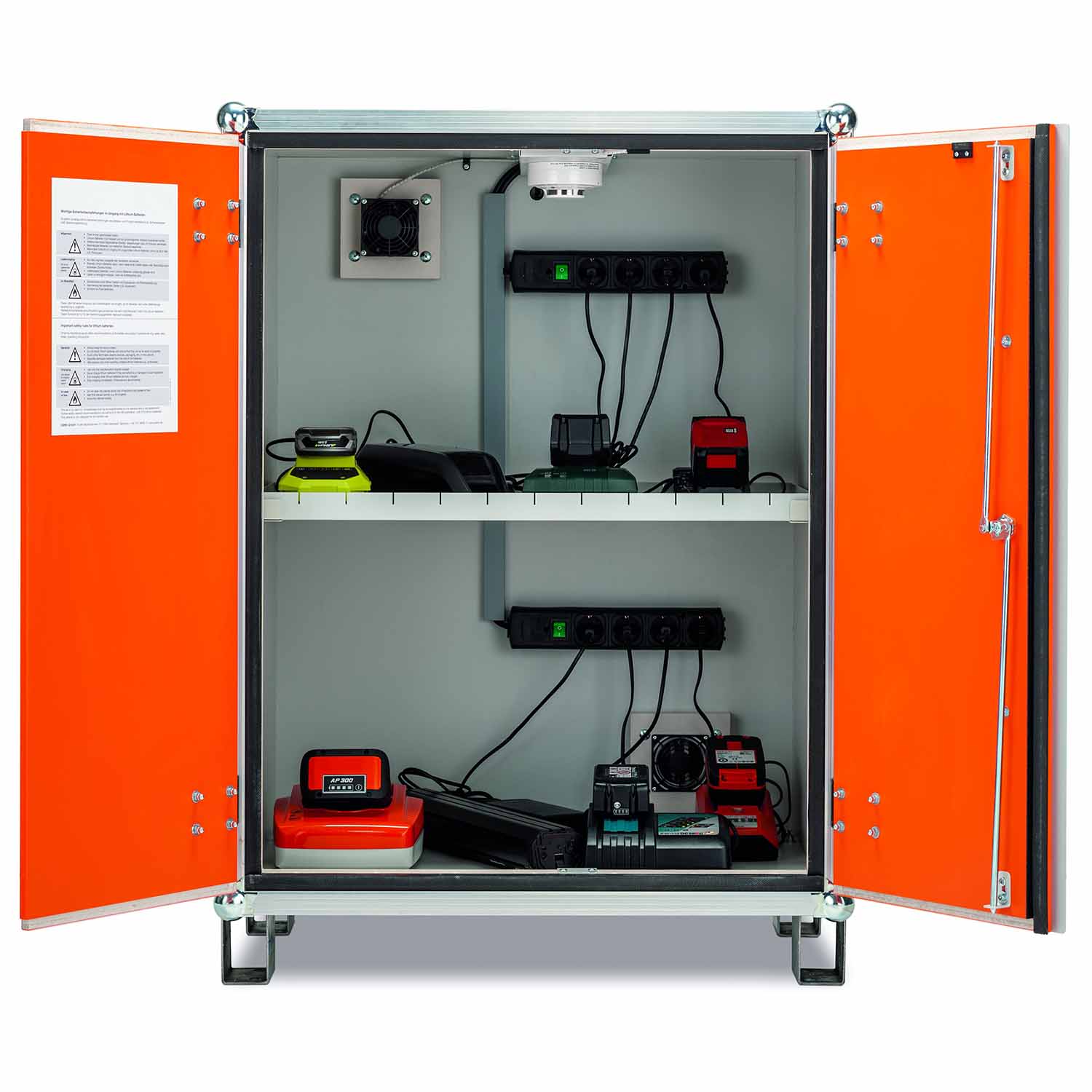 Lithium-Akku-Schrank Premium zum Laden, Stromversorgung, Lüftung, unterfahrbar, B 890 mm H 1110 mm
