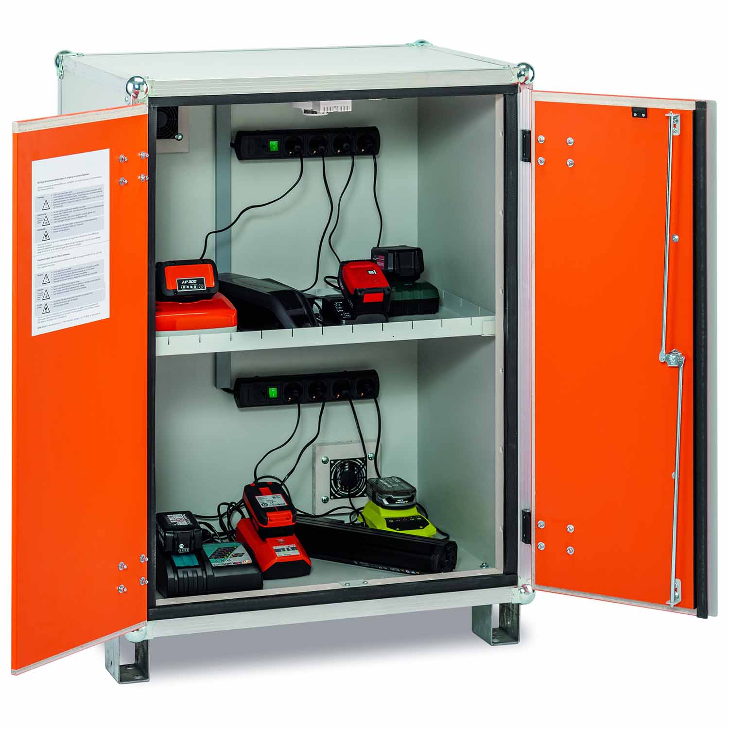 Lithium-Akku-Schrank PremiumPlus zum Laden, Stromversorgung, Lüftung, unterfahrbar, B 890 mm H 1110 mm