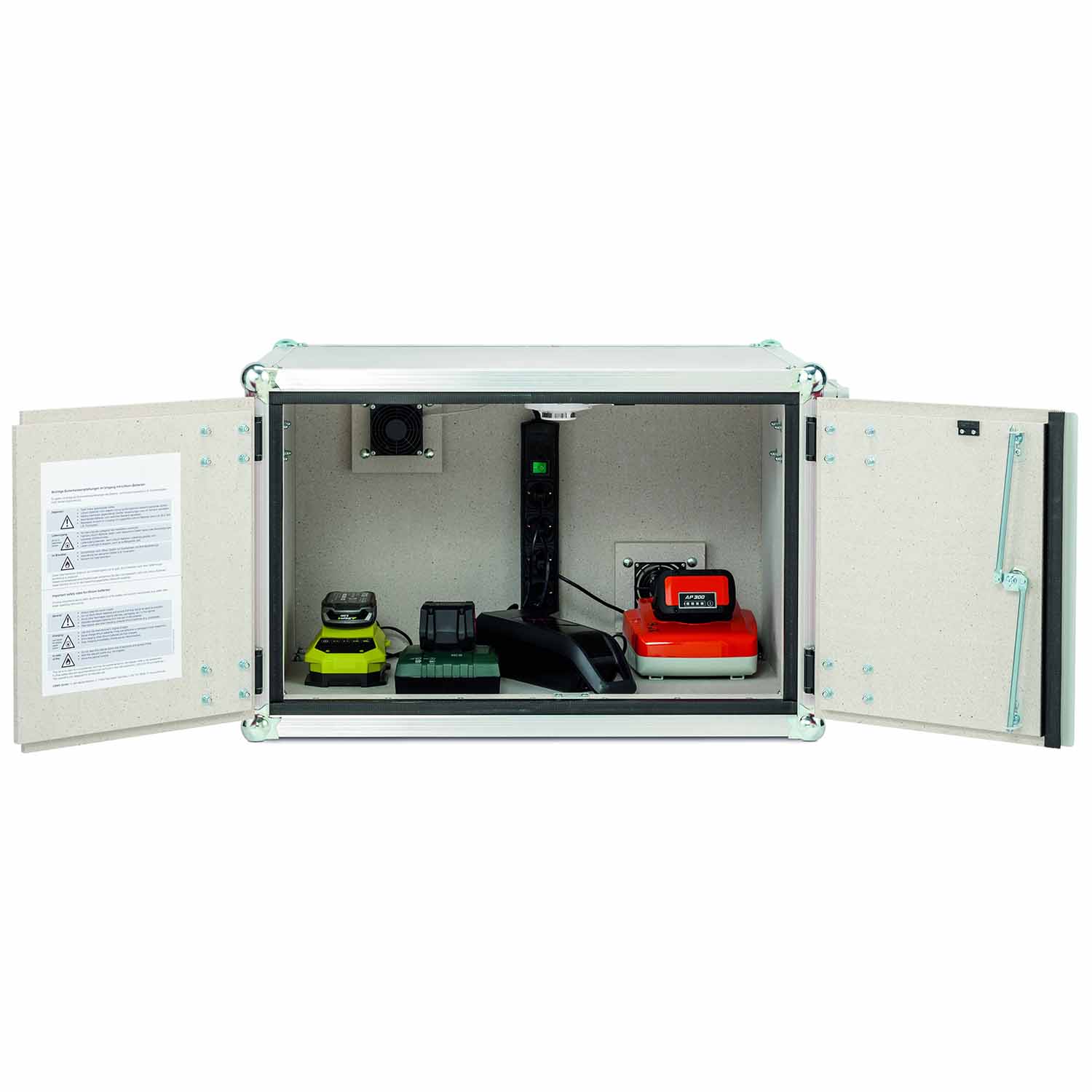 Lithium-Akku-Schrank Premium zum Laden, Stromversorgung, 1-phasig, Lüftung, B 890 mm