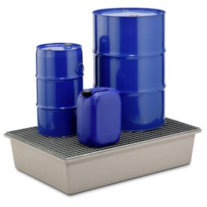 Auffangwanne aus GFK/RC für 2 x 200 l Fässer, Volumen 220 l, mit Gitterrost, ohne Füße, ohne Zulassung