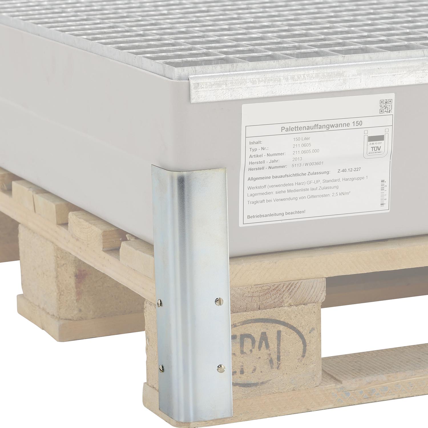 Befestigungswinkel für Paletten-Auffangwannen aus GFK mit 150 l Volumen, 2 Stück