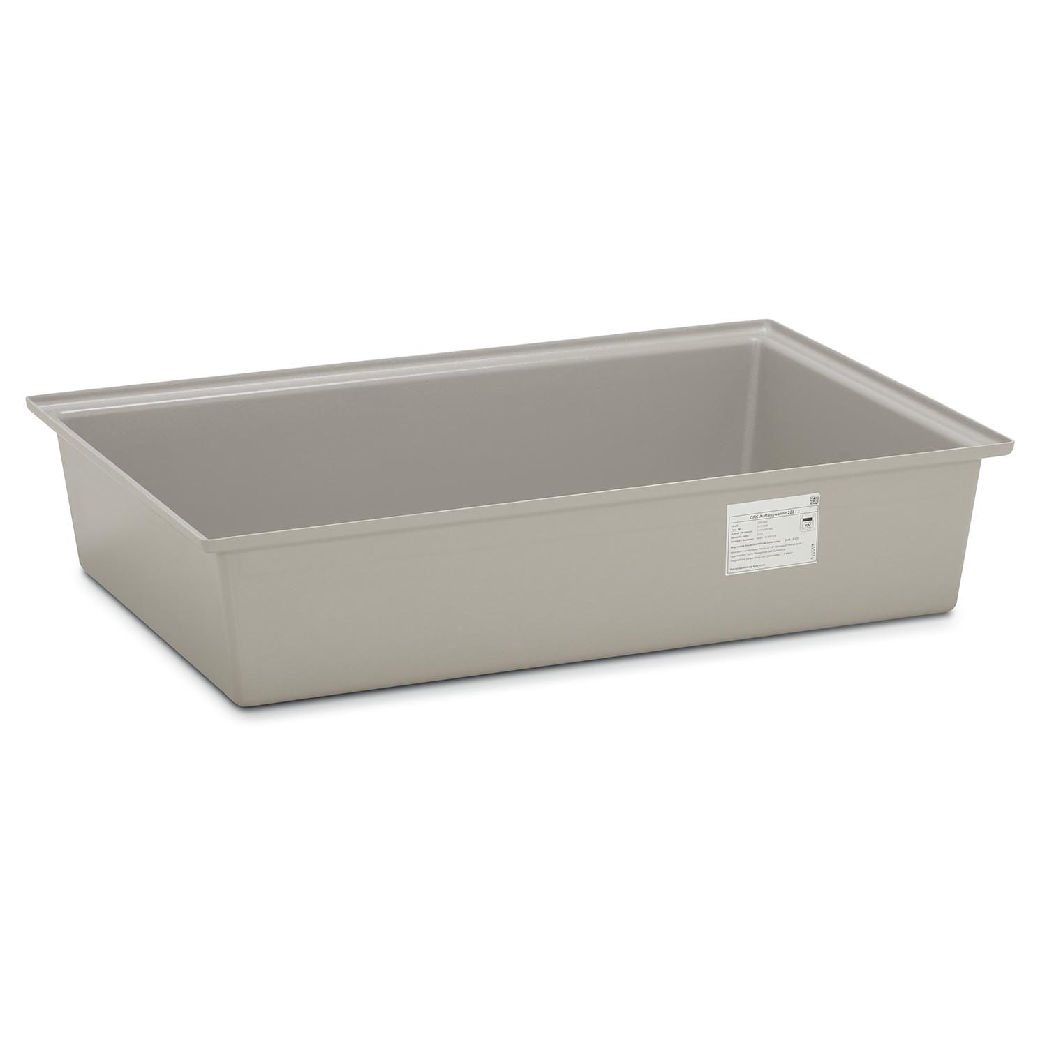 Auffangwanne aus GFK für 2 x 200 l Fässer, Volumen 220 l, ohne Füße, ohne Stellebene, mit Zulassung