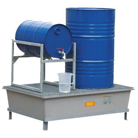 Fußgestell aus Stahl für Auffangwannen aus GFK für 2 x 200 l Fässer, Unterfahrhöhe 96 mm