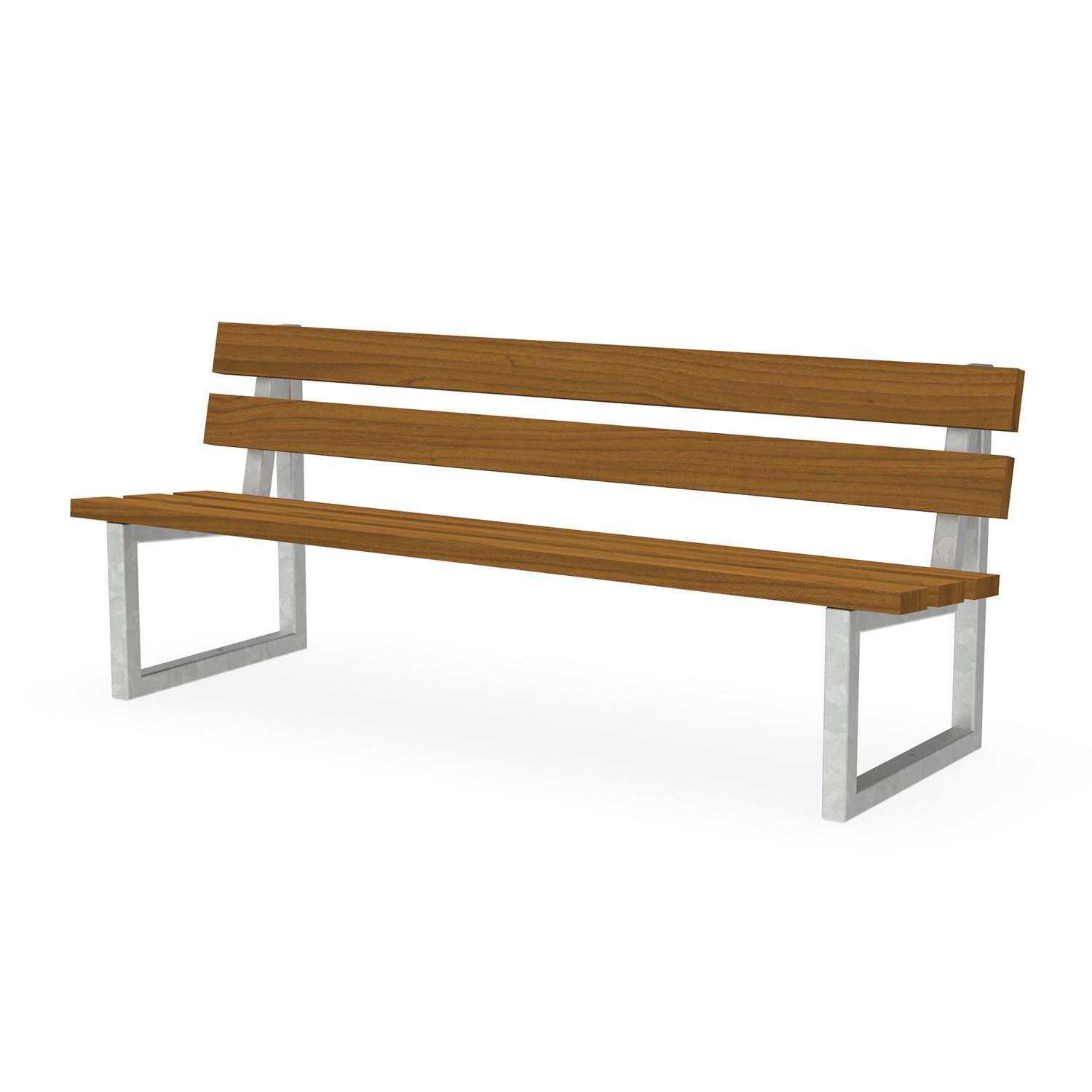 Parkbank aus Metall mit Sitzfläche und Rückenlehne aus Holz