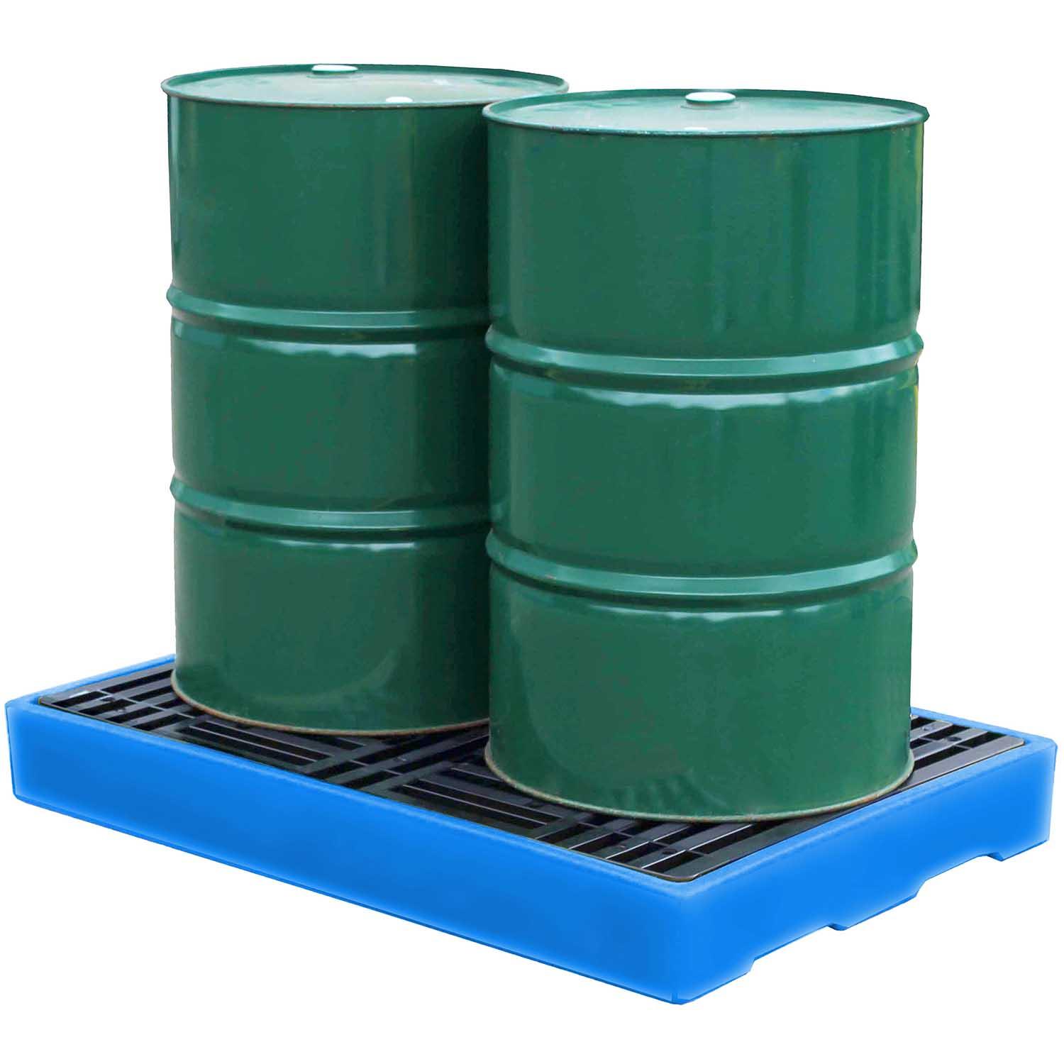 Flächenschutzelement aus Polyethylen (PE) für 2 Fässer, Auffangvolumen 150 l, mit PE-Rost