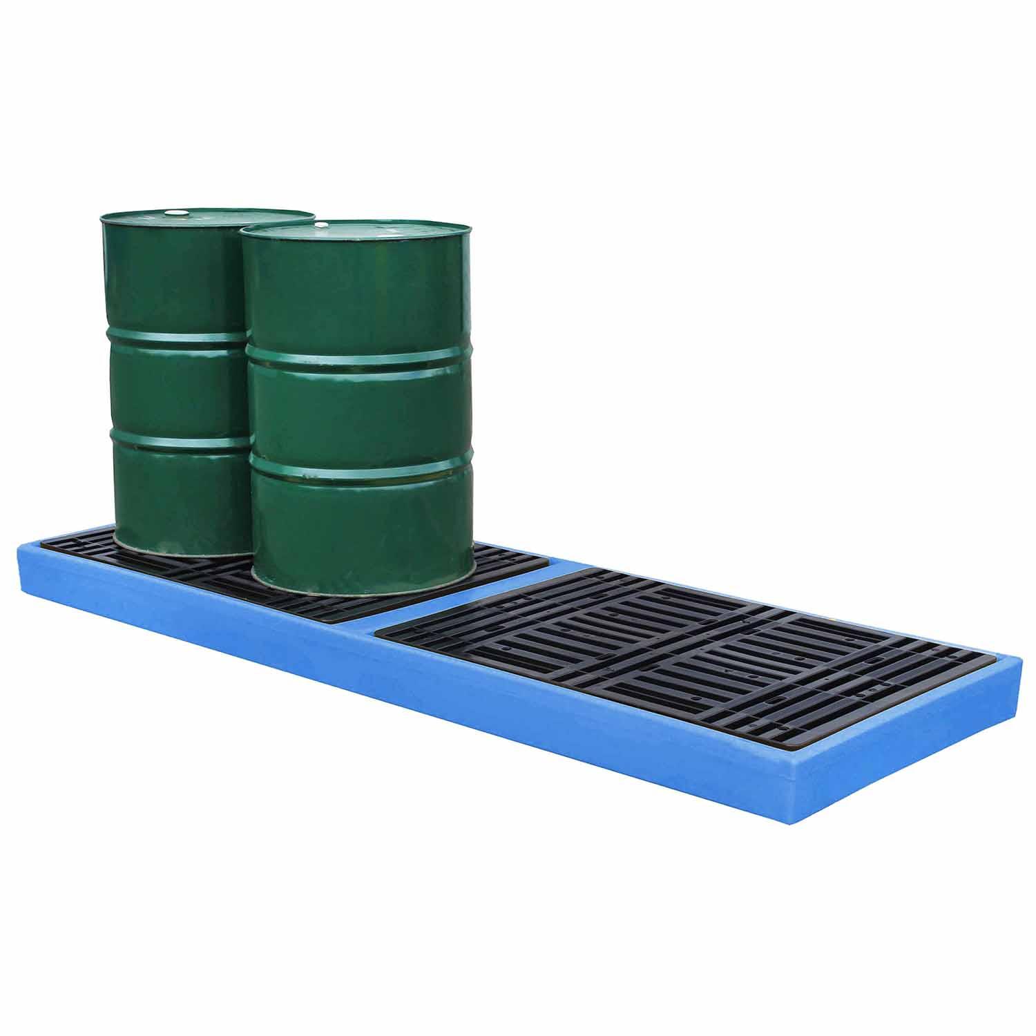 Flächenschutzelement aus Polyethylen (PE) für 4 Fässer in Reihe, Auffangvolumen 300 l, mit PE-Rost