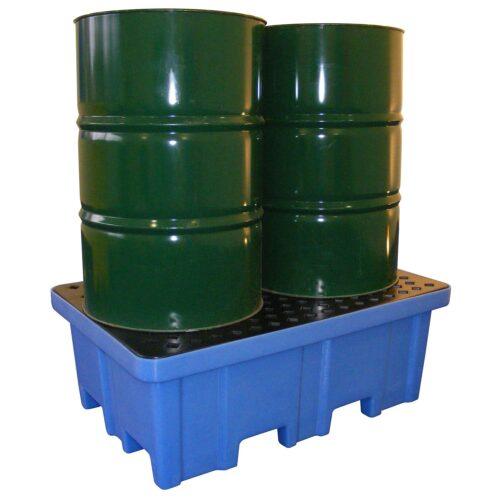Auffangwanne aus Polyethylen (PE) für 2 Fässer, Auffangvolumen 230 l, mit PE-Rost