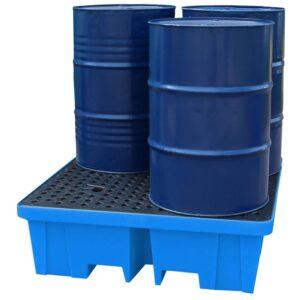 Auffangwanne aus Kunststoff für 4 Fässer, Auffangvolumen 250 l, mit PE-Rost