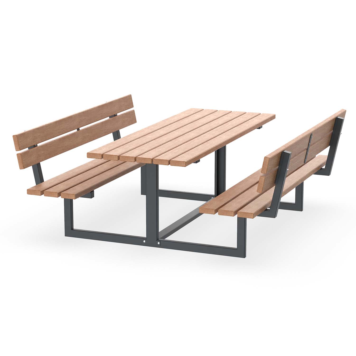 Bank-Tisch-Kombination BenchPlaza, Vierkantrohr, Sitzfläche und Rückenlehne aus Holz, farbbeschichtet, 4-Sitzer