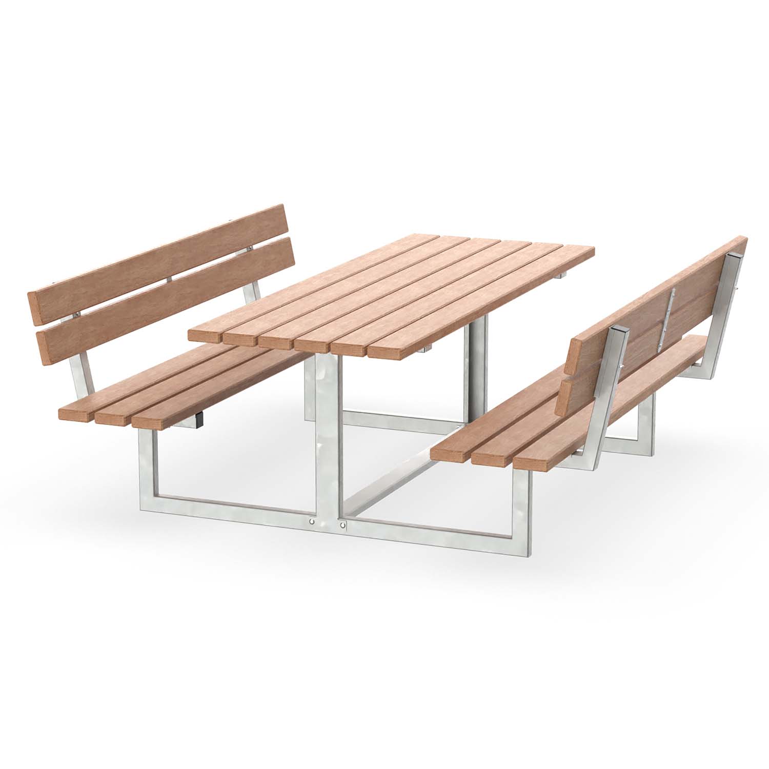 Bank-Tisch-Kombination BenchPlaza, Vierkantrohr, Sitzfläche und Rückenlehne aus Holz, verzinkt, 4-Sitzer