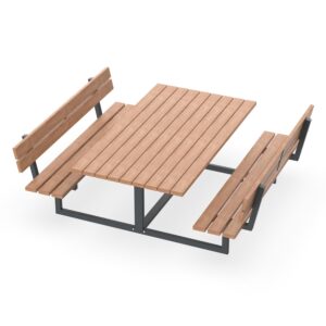 Bank-Tisch-Kombination BenchPlaza, Vierkantrohr, Sitzfläche und Rückenlehne aus Holz, farbbeschichtet, 8-Sitzer