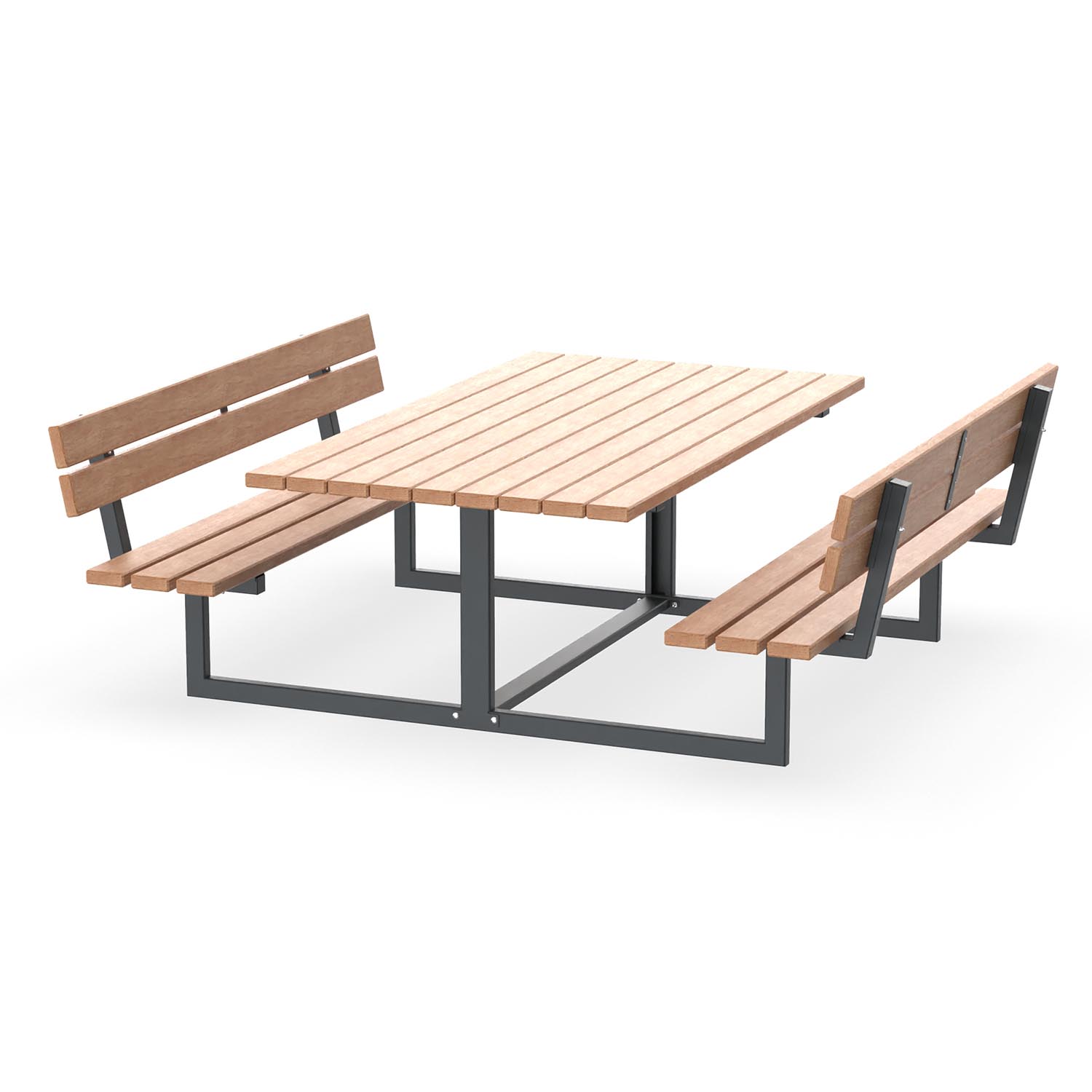 Bank-Tisch-Kombination BenchPlaza, Vierkantrohr, Sitzfläche und Rückenlehne aus Holz, farbbeschichtet, 8-Sitzer