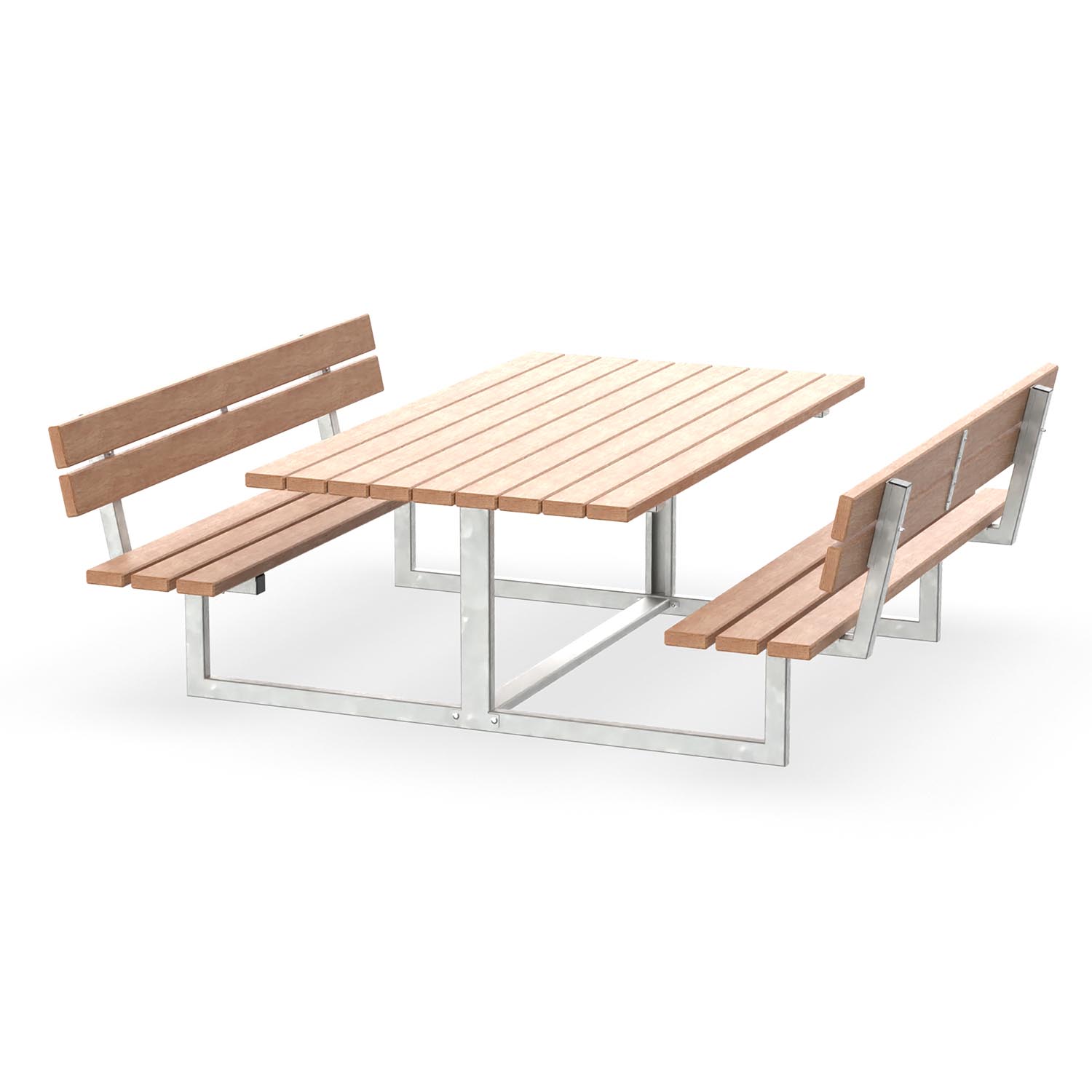 Bank-Tisch-Kombination BenchPlaza, Vierkantrohr, Sitzfläche und Rückenlehne aus Holz, verzinkt, 8-Sitzer
