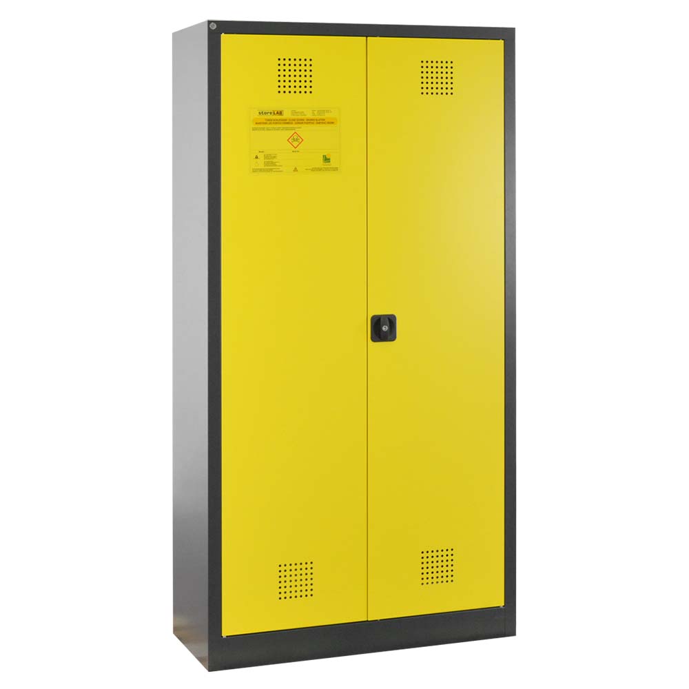 Chemikalienschrank Eco, Flügeltüren, 1 Bodenwanne, 3 Einlegewannen, 1000x400x1950mm