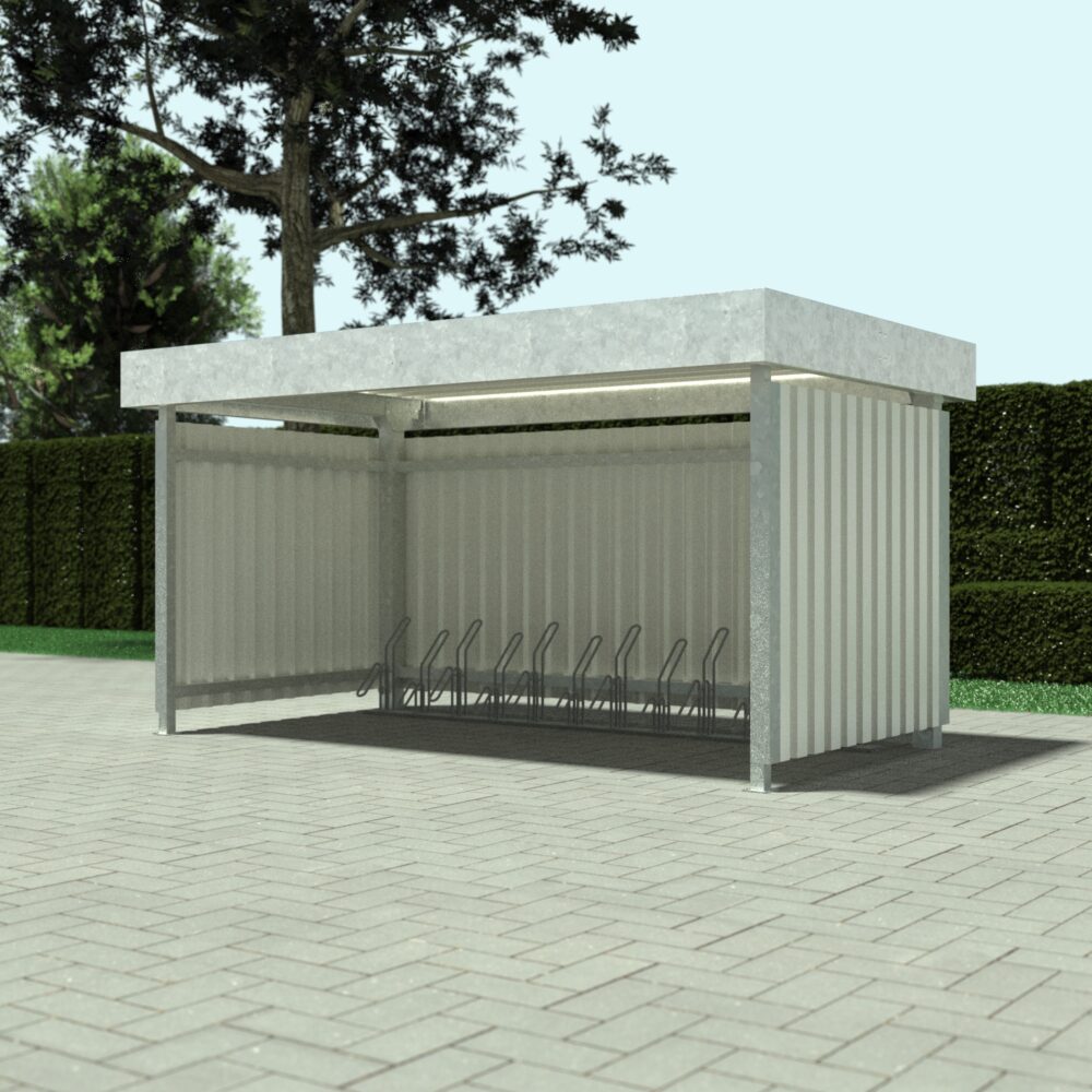 D 579 Fahrradüberdachung mit Rückwand und Seitenwänden