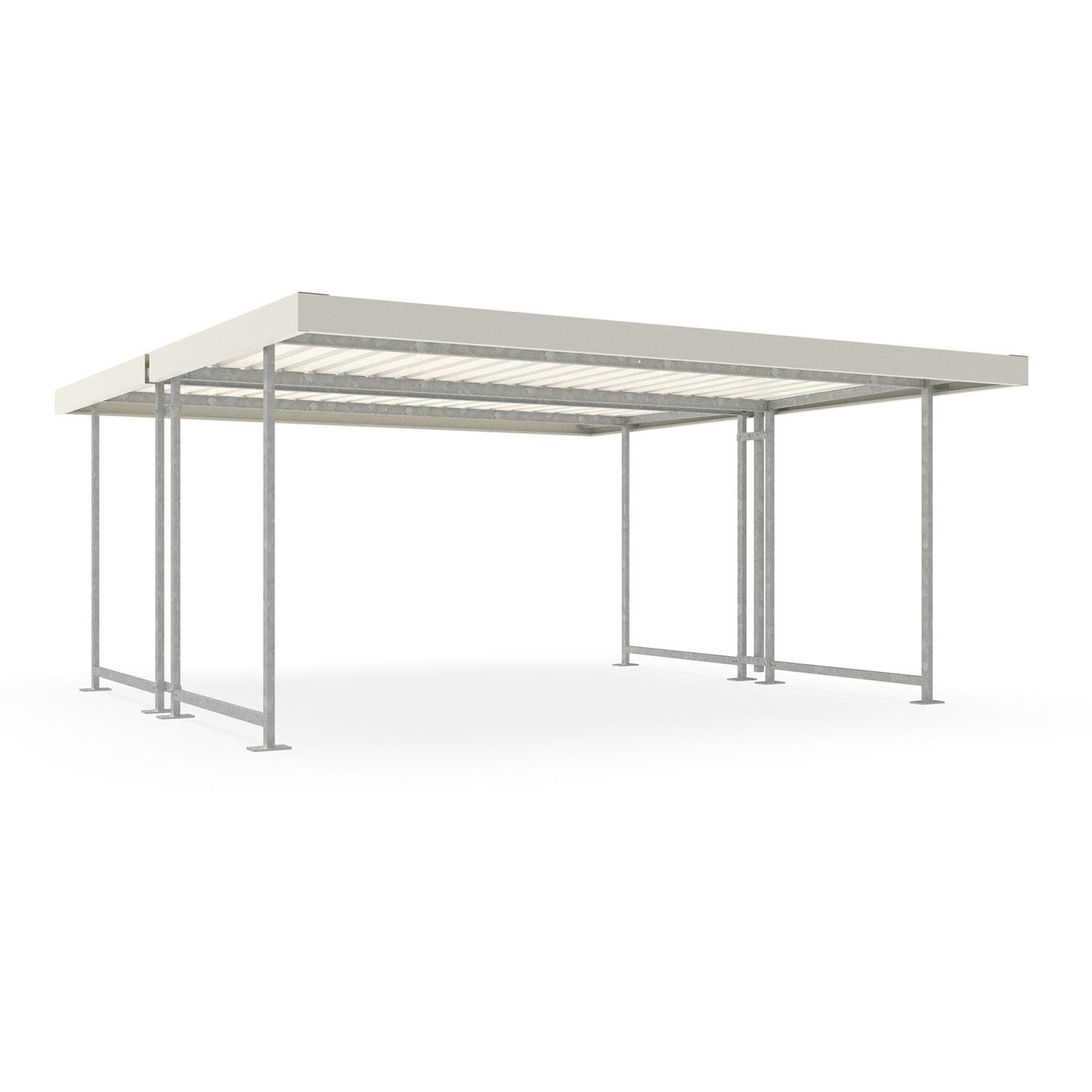 Fahrradüberdachung D 581, Konstruktion verzinkt, Blenden und Trapezbleche farbbeschichtet, doppelseitig, Breite: 4750 mm, Grundeinheit