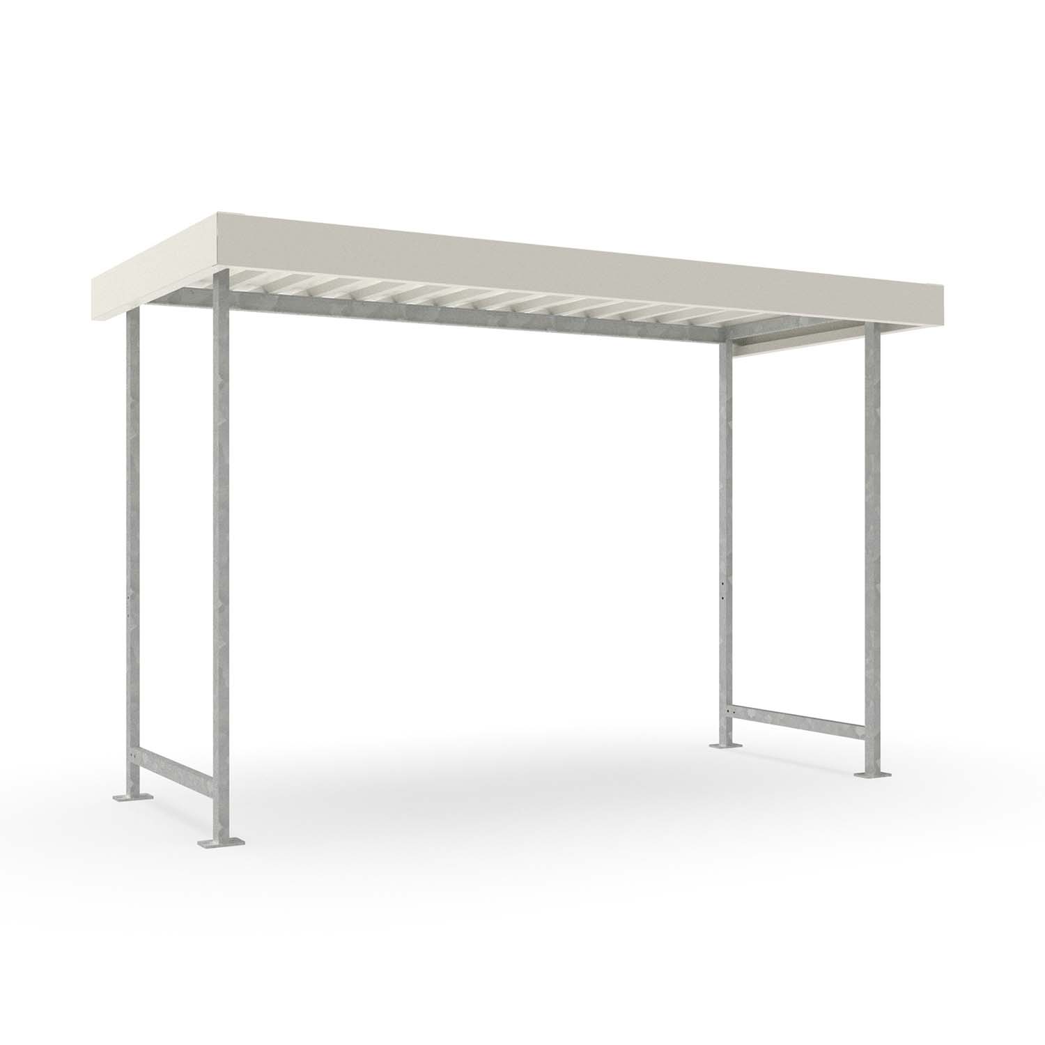 D 586 Fahrradüberdachung, Konstruktion verzinkt, Dachblenden farbbeschichtet, B 3350 mm, Grundeinheit