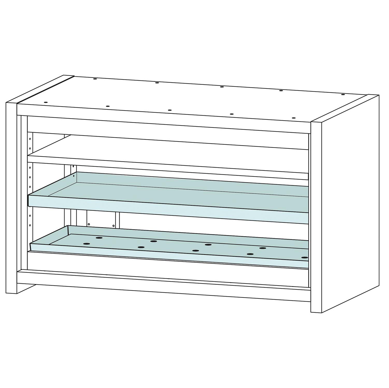 Typ 30 / F30 Untertisch-Sicherheitsschrank, Breite 110 cm, Höhe 55 cm, 1x Wannenboden, 1x Bodenwanne à 24 l