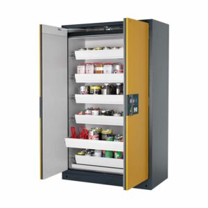 F90 Sicherheitsschrank mit Türschließautomatik und Einhandbedienung, mit 6 Auszugswannen, Breite 120 cm